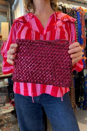 ROSELLE AGNES CROSSBODY ZIP CLUTCH PINK