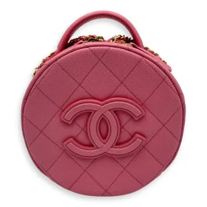 Round Crossbody Bag Pink in Caviar Leather, Gold hardware