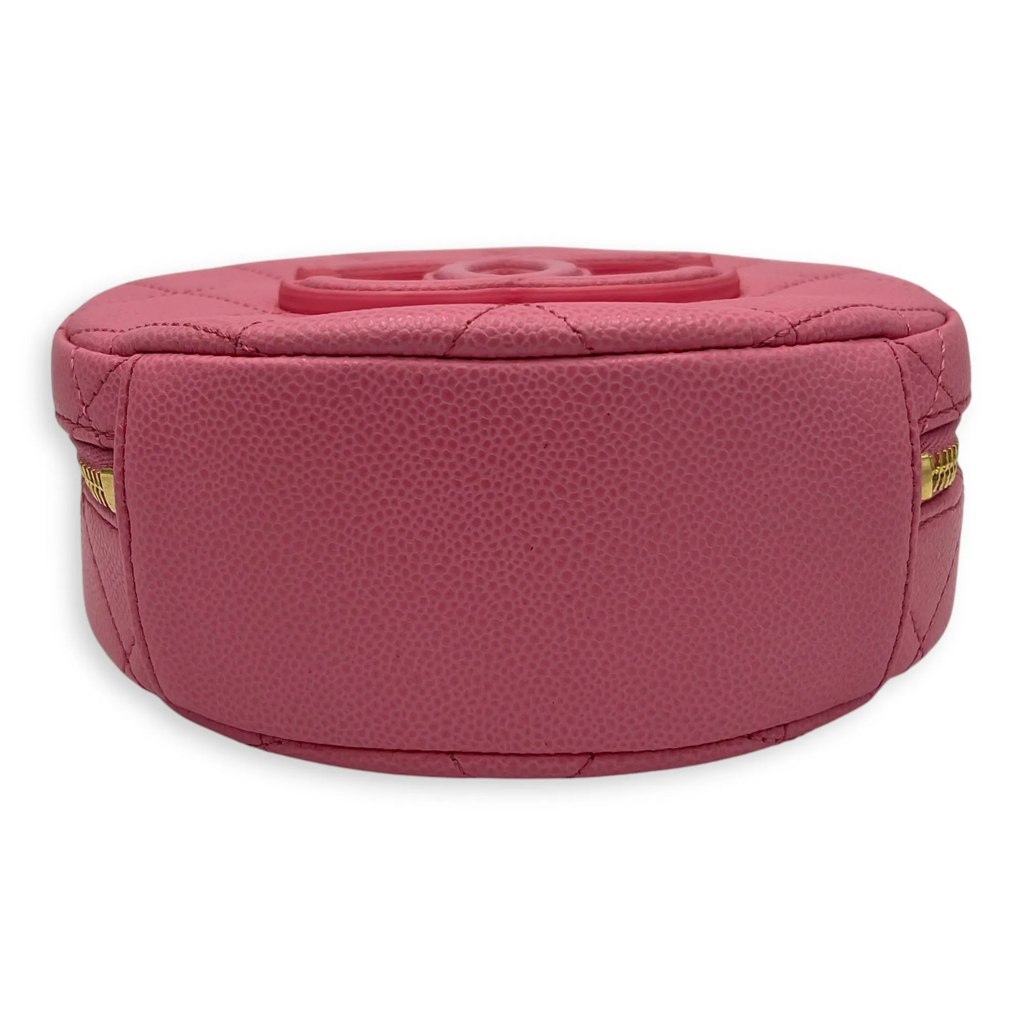 Round Crossbody Bag Pink in Caviar Leather, Gold hardware