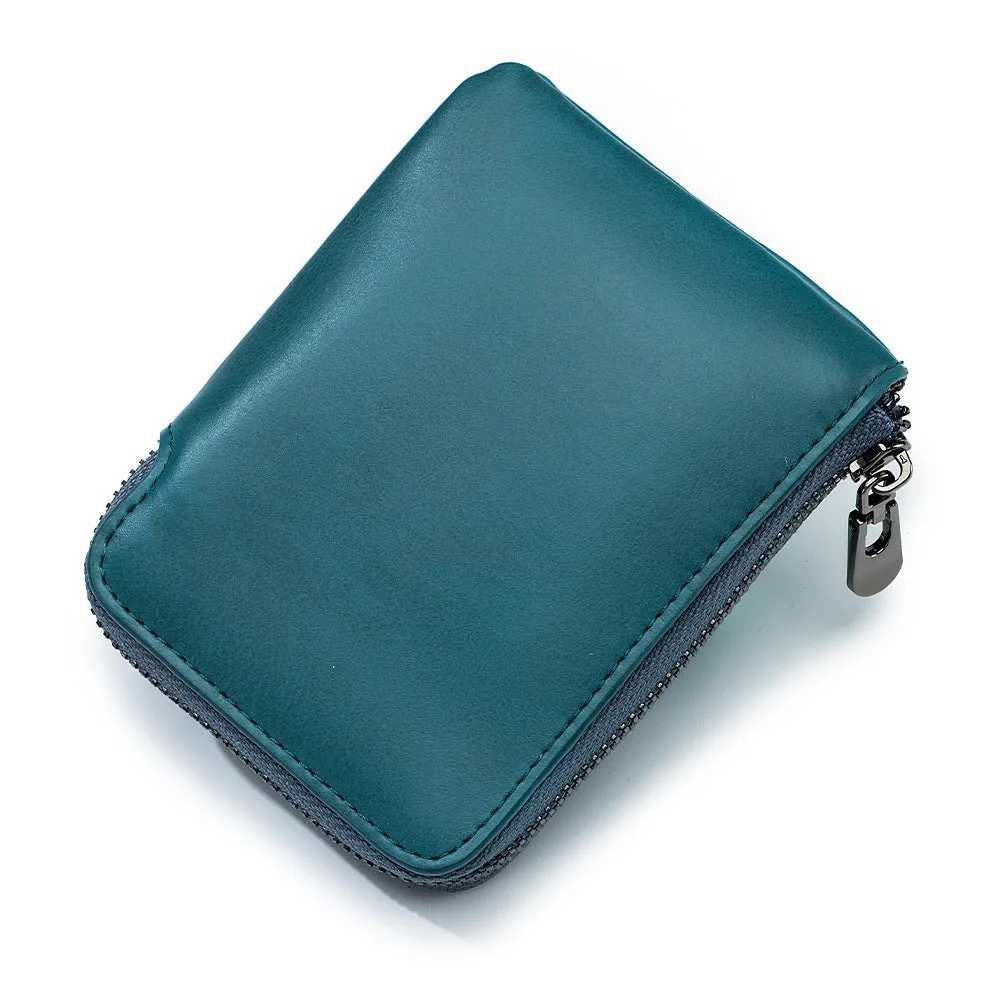 Simple Leather Short Vintage Zipper Cowhide Coin Purses