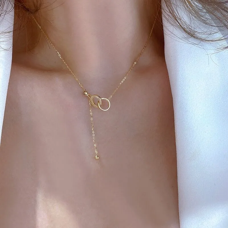 Solid 14K Gold Double Ring Necklace