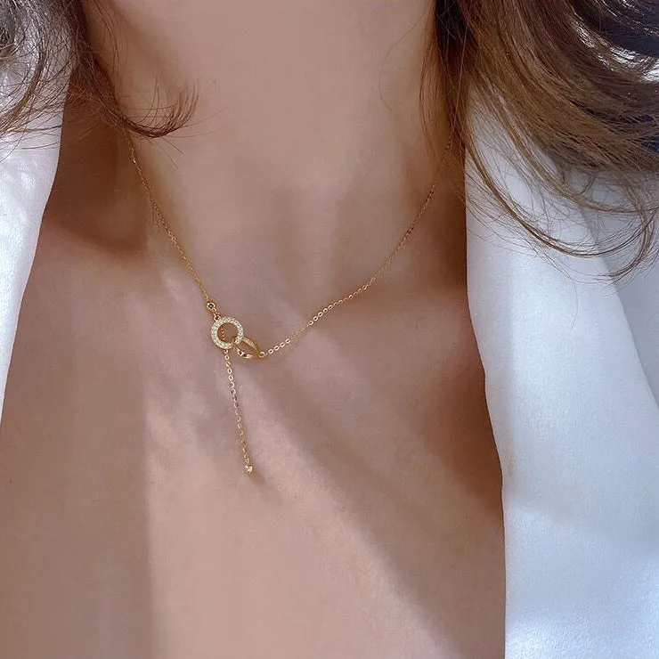 Solid 14K Gold Double Ring Necklace