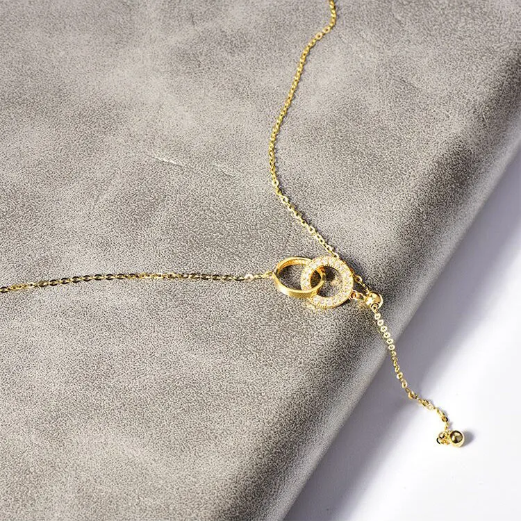 Solid 14K Gold Double Ring Necklace
