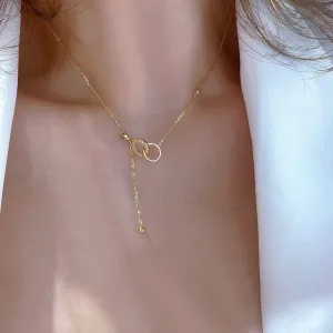 Solid 14K Gold Double Ring Necklace