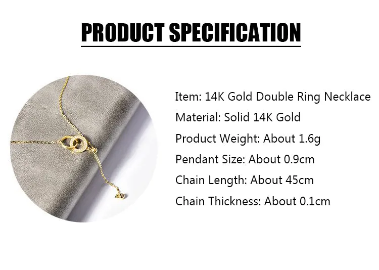 Solid 14K Gold Double Ring Necklace