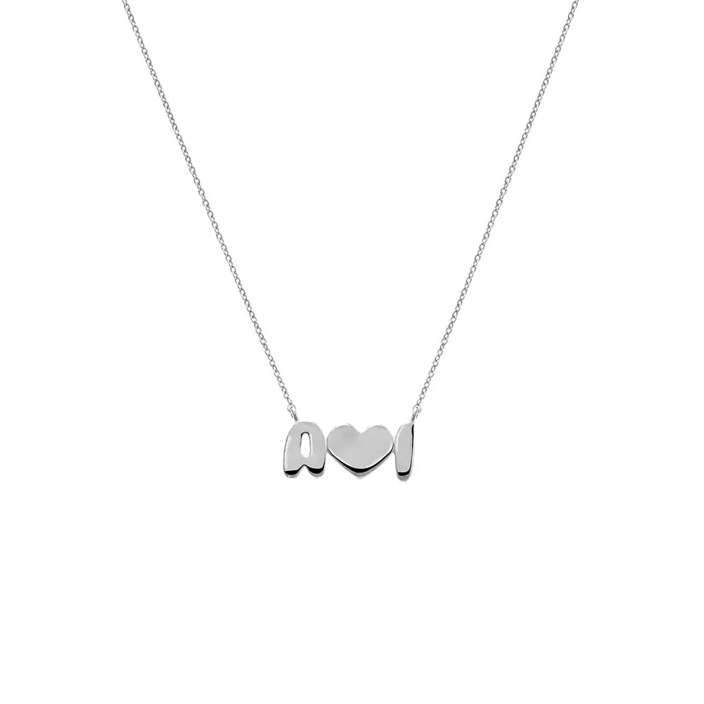 Solid Bubble Double Initials Heart Necklace 14K