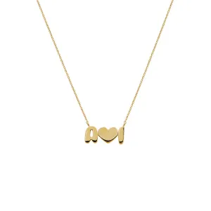 Solid Bubble Double Initials Heart Necklace 14K
