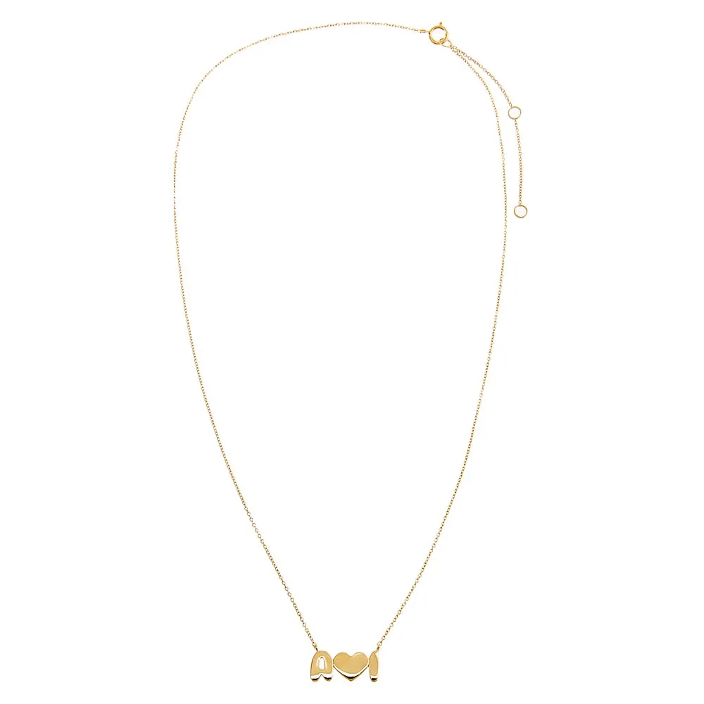 Solid Bubble Double Initials Heart Necklace 14K