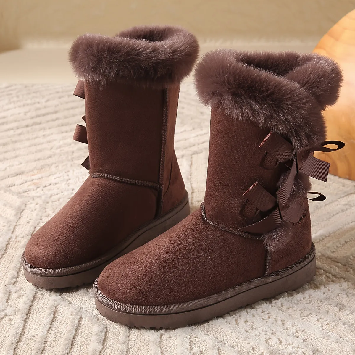 Solid Color Womens Fabric Snow Boots with Faux Fur Trim