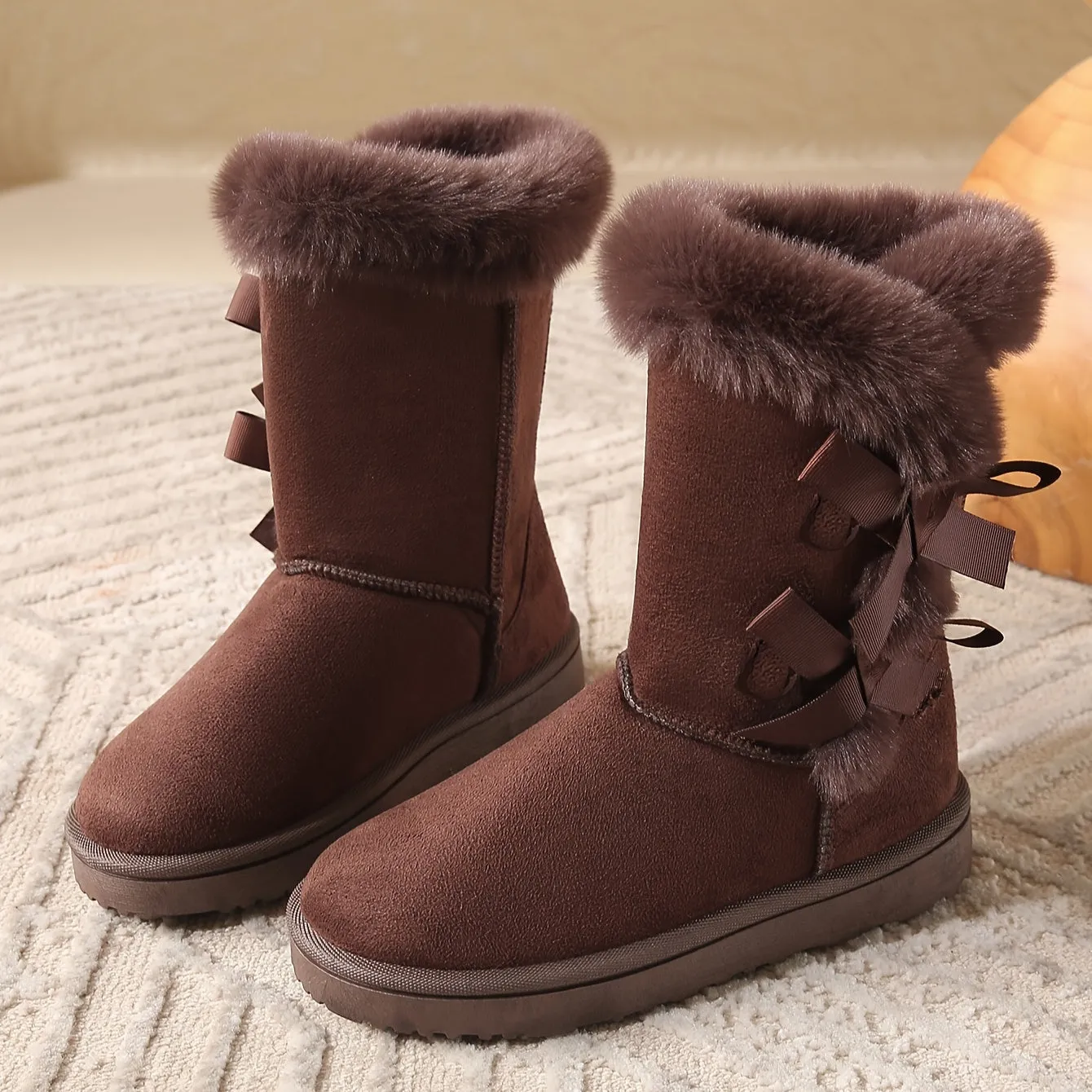 Solid Color Womens Fabric Snow Boots with Faux Fur Trim