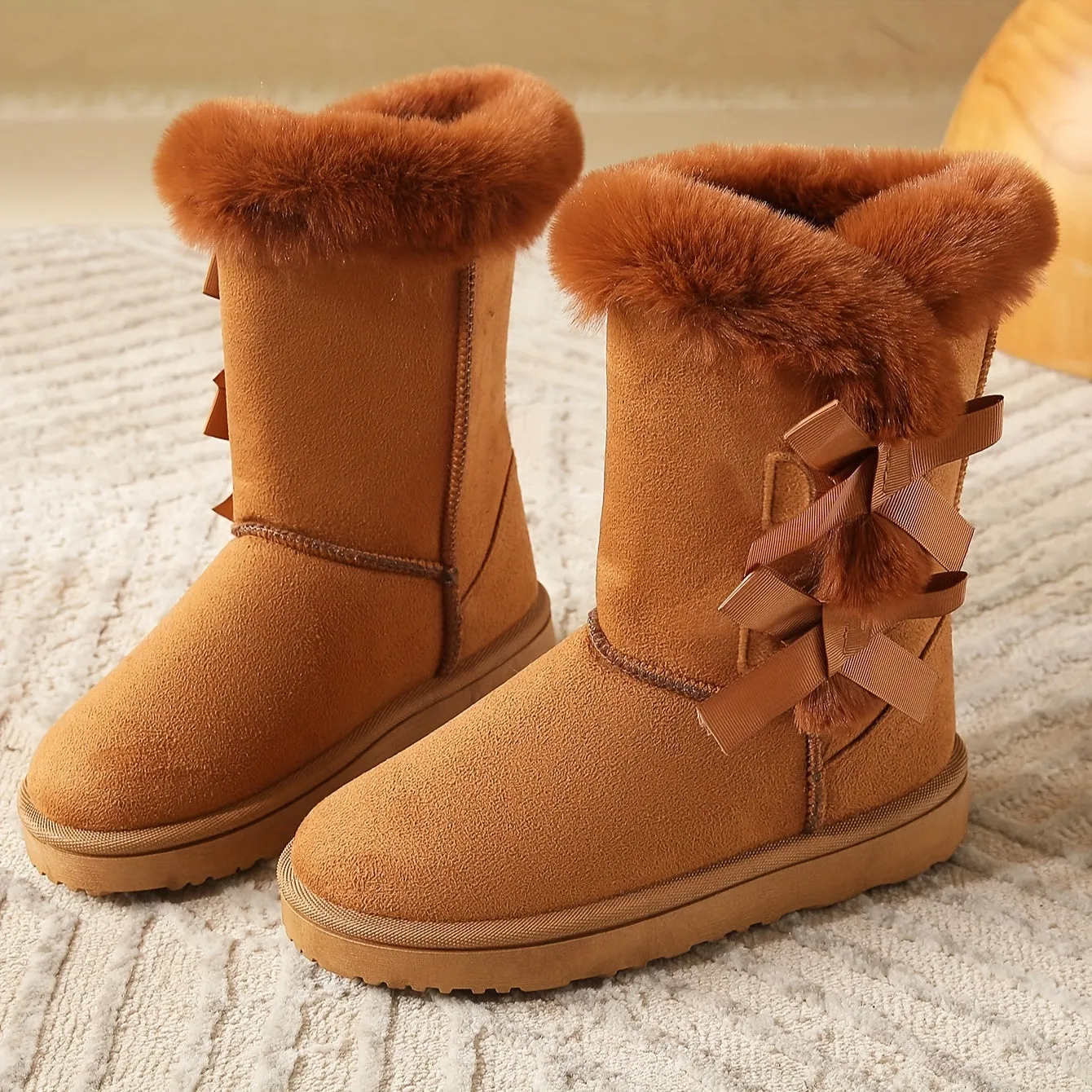 Solid Color Womens Fabric Snow Boots with Faux Fur Trim