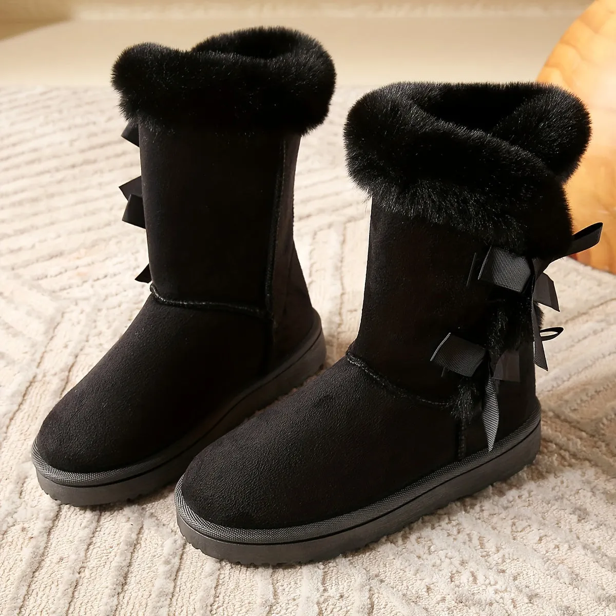 Solid Color Womens Fabric Snow Boots with Faux Fur Trim