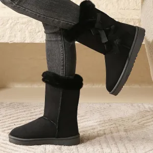 Solid Color Womens Fabric Snow Boots with Faux Fur Trim