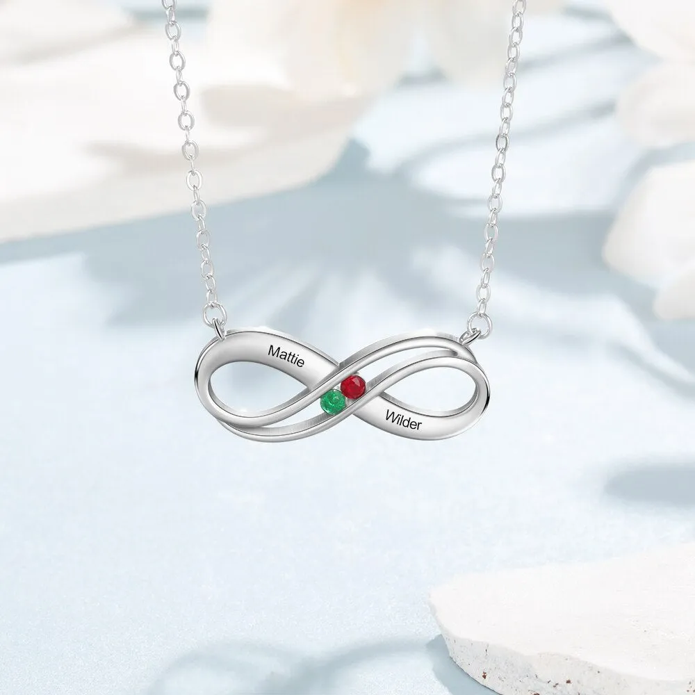 Sterling Silver Infinity Pendant with Birthstones
