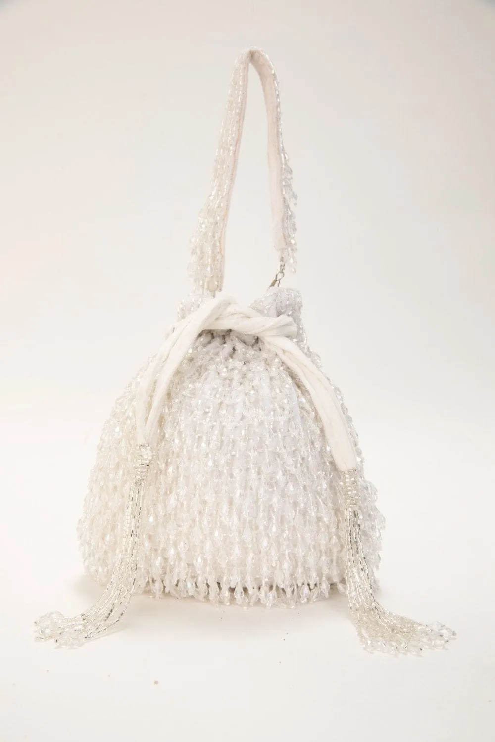 Stone & Pearl Beaded Wristlet Clutch With Detachable Strap