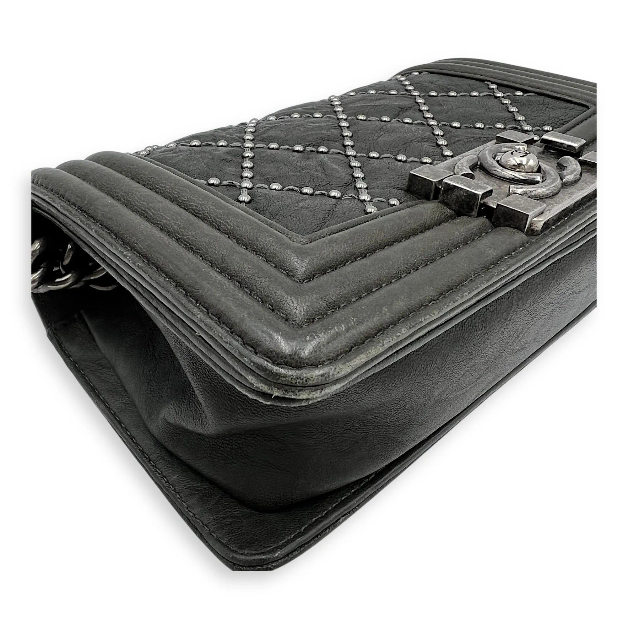 Studded Boy Small Crossbody bag in Calfskin, Ruthenium Hardware