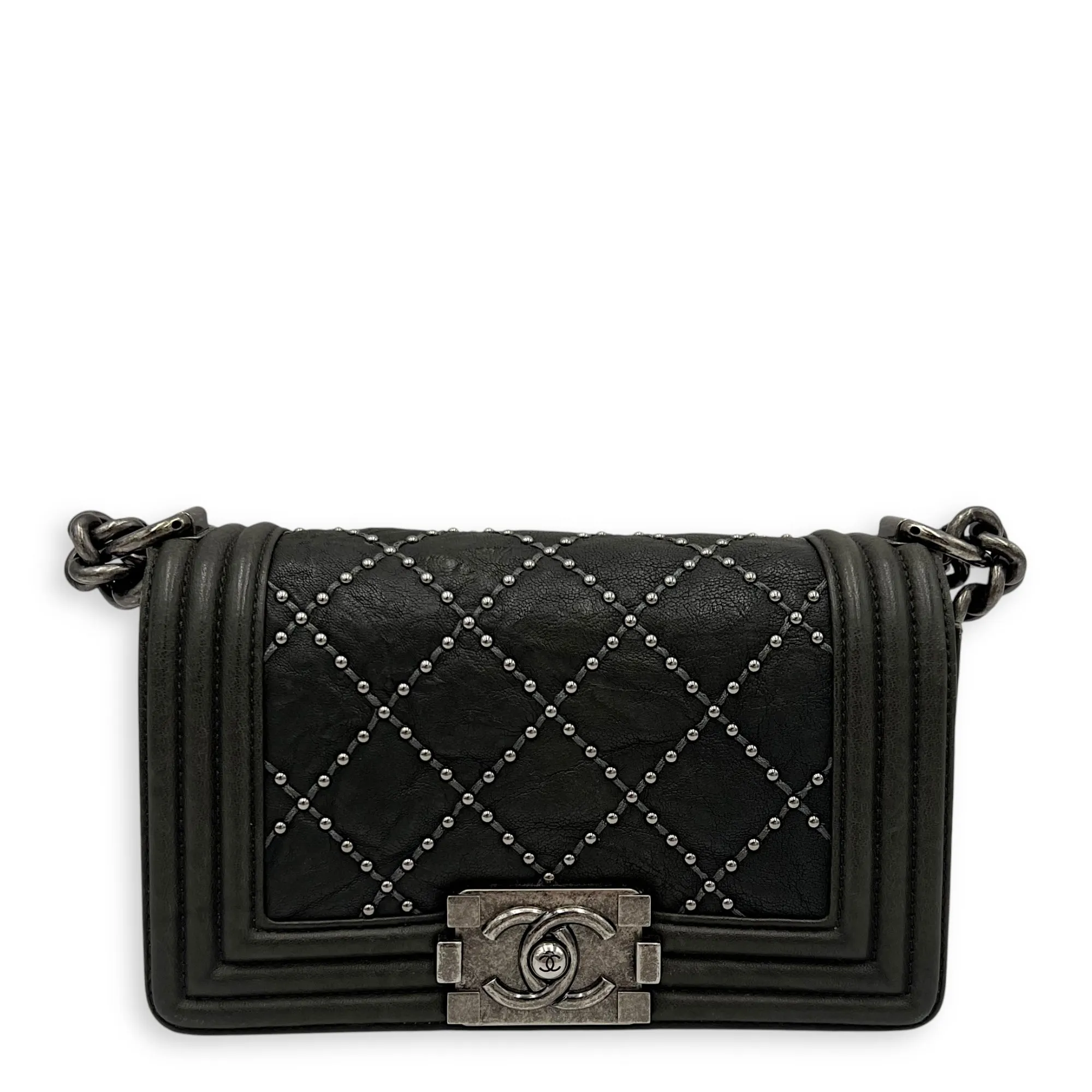 Studded Boy Small Crossbody bag in Calfskin, Ruthenium Hardware