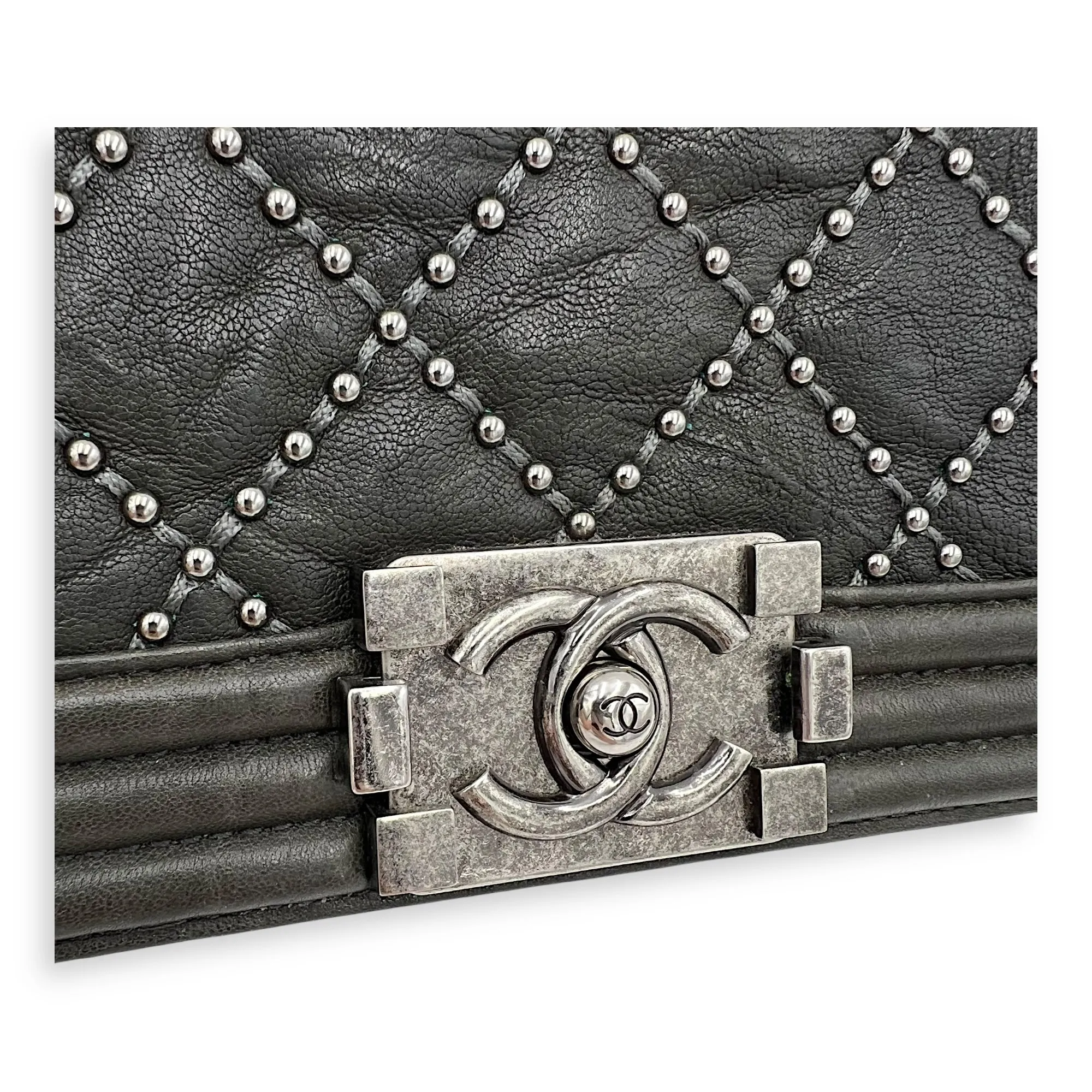 Studded Boy Small Crossbody bag in Calfskin, Ruthenium Hardware