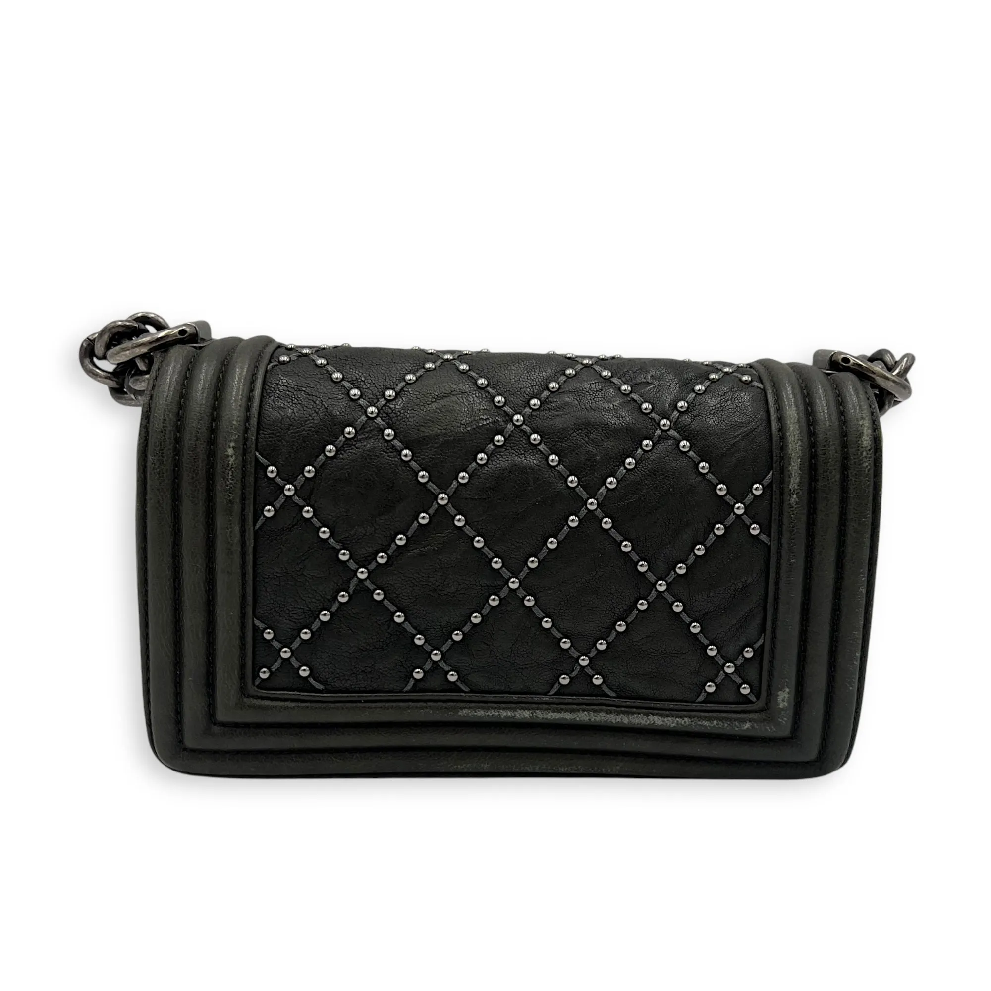 Studded Boy Small Crossbody bag in Calfskin, Ruthenium Hardware