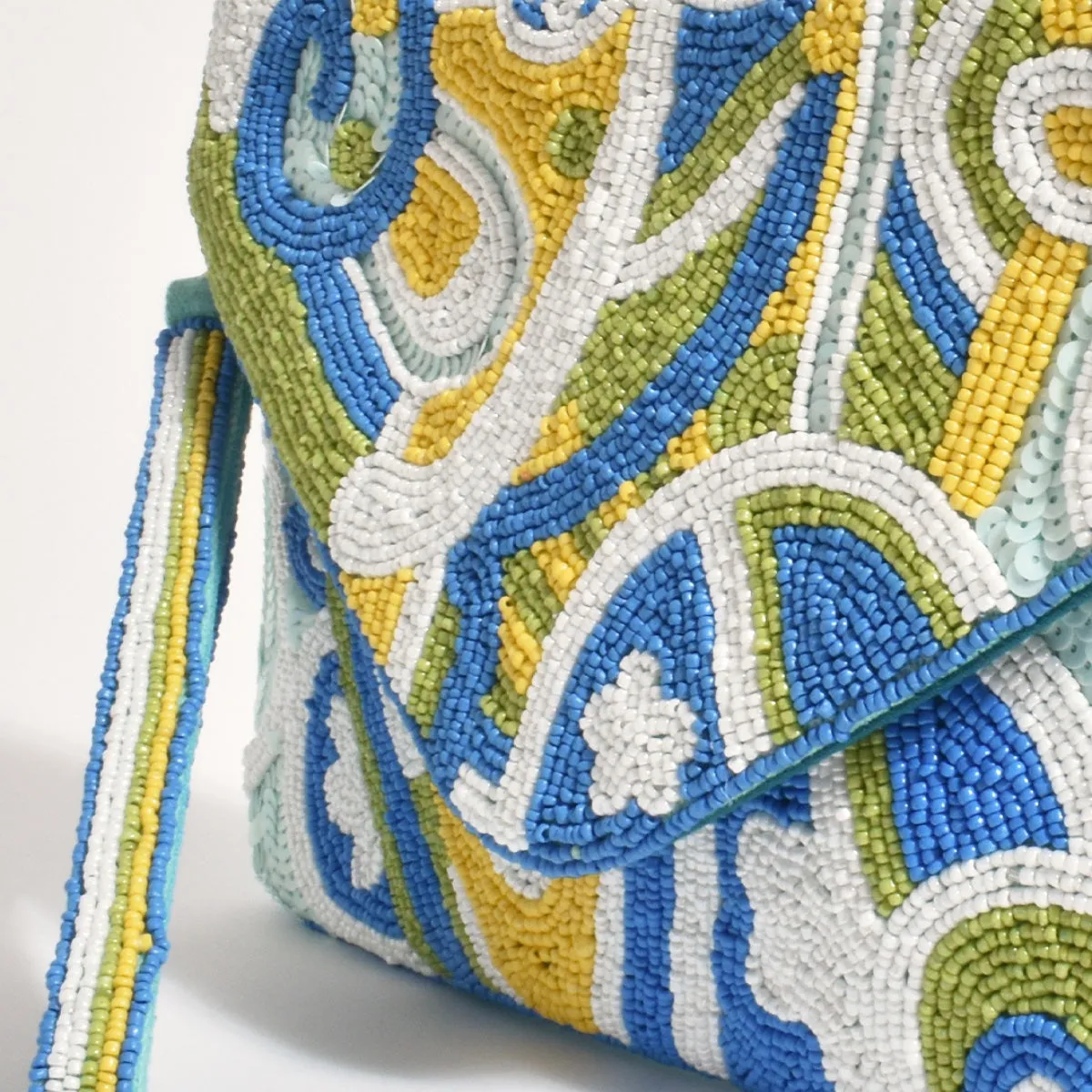 Swirl Beaded Fold Over Clutch (Blue)