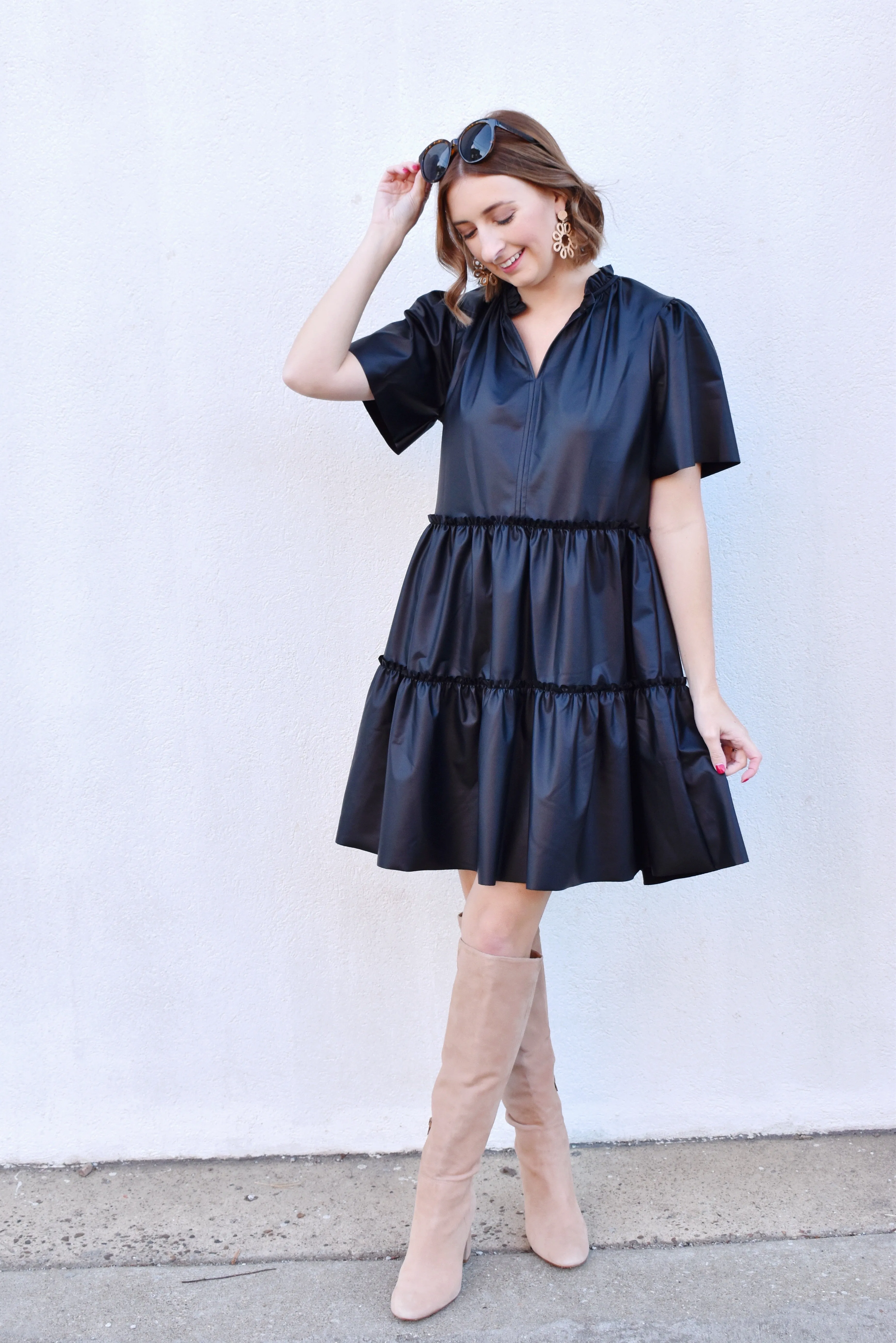 The Moment Black Leather Tiered Dress