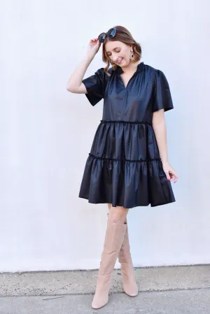 The Moment Black Leather Tiered Dress