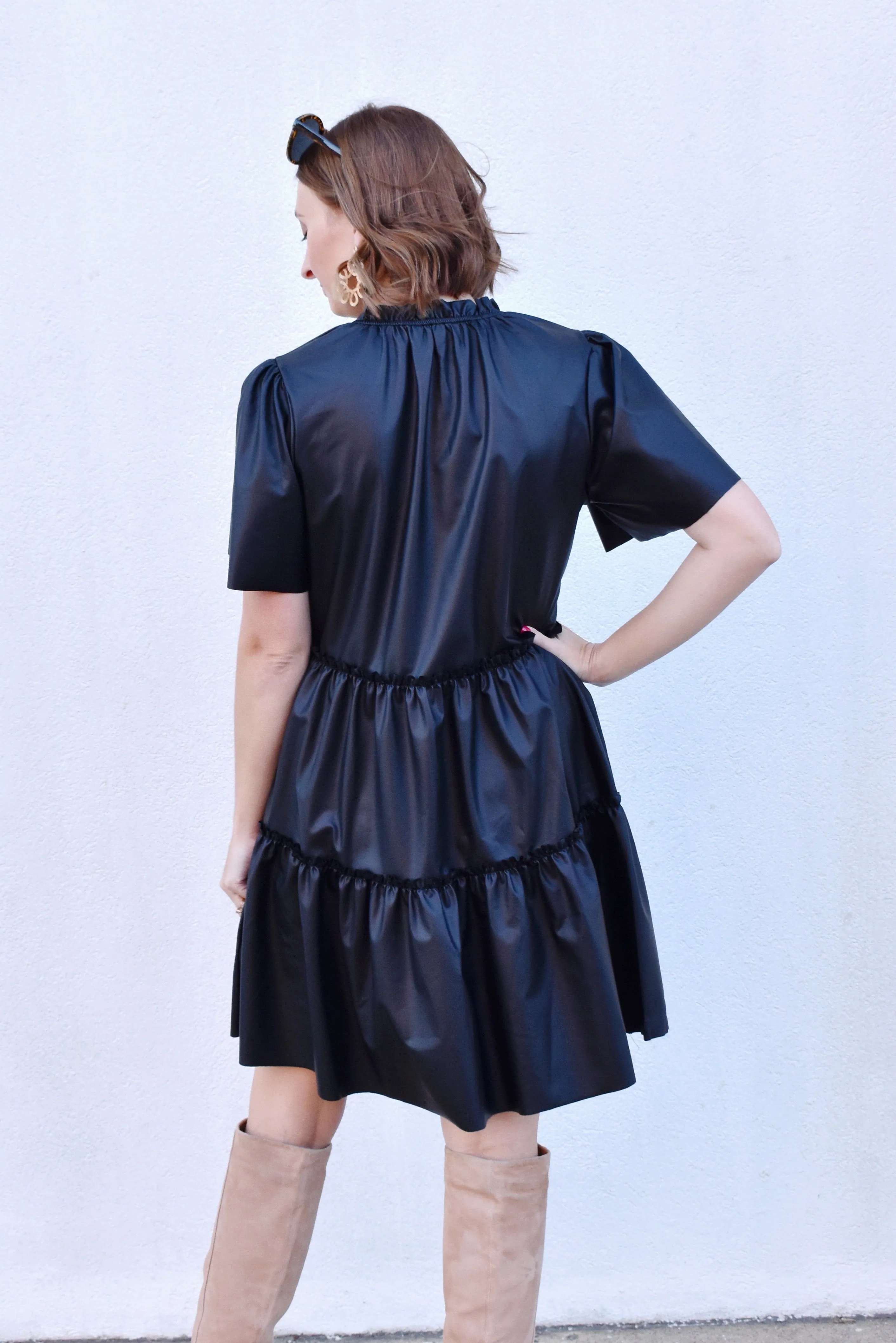 The Moment Black Leather Tiered Dress