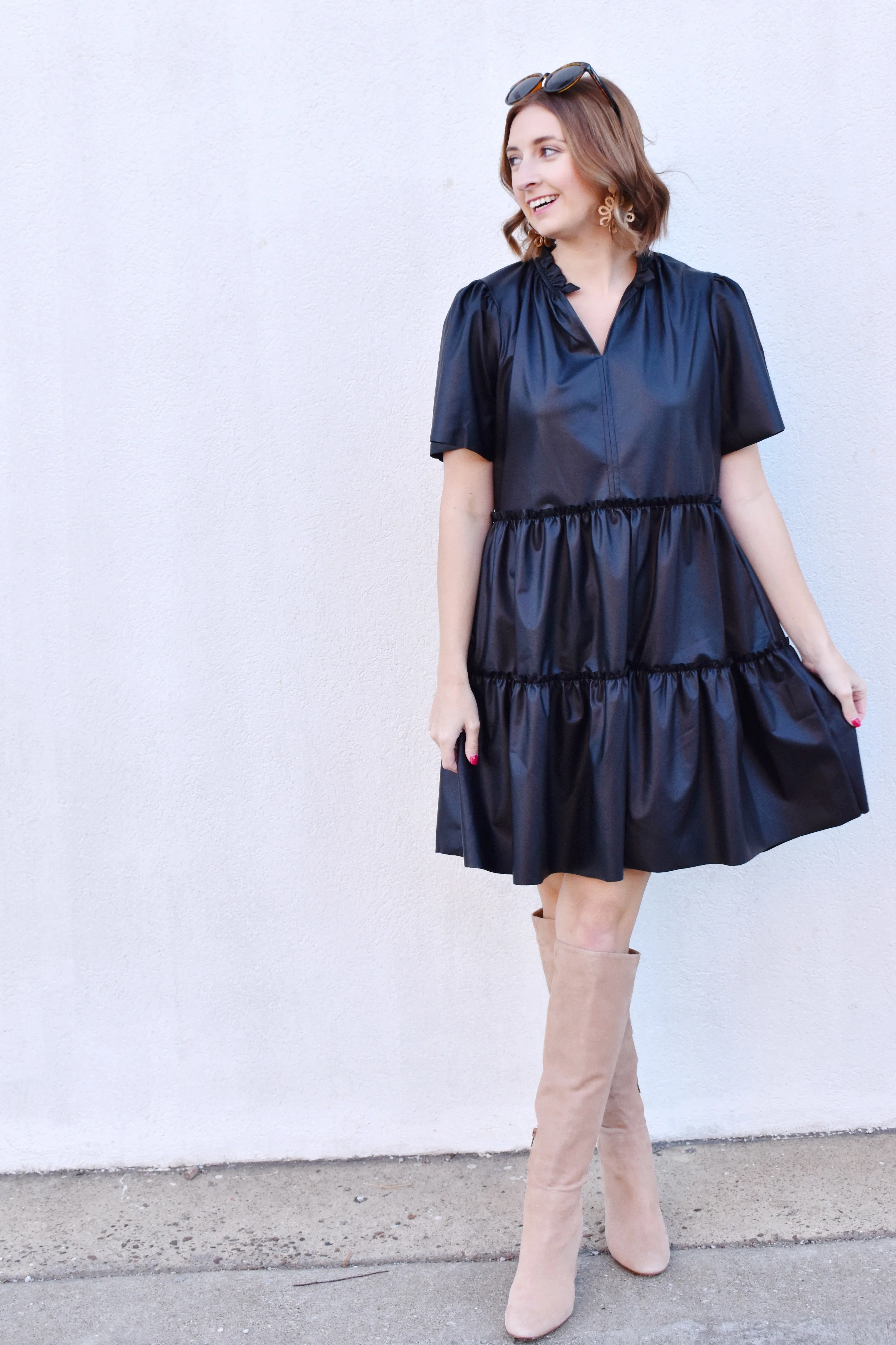 The Moment Black Leather Tiered Dress