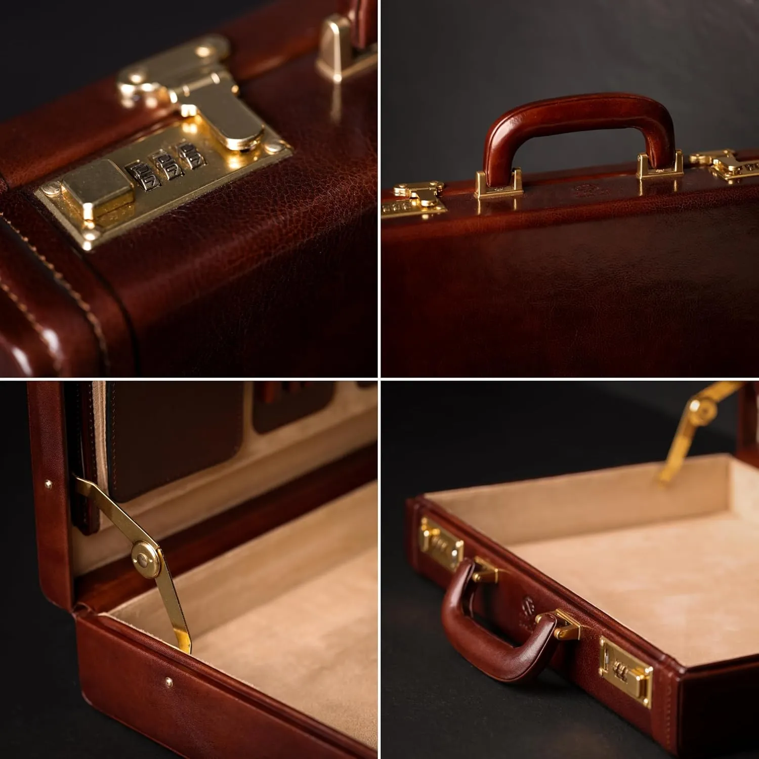 Time Resistance Leather Attache Case  - Full Grain Italian Leather Briefcase
