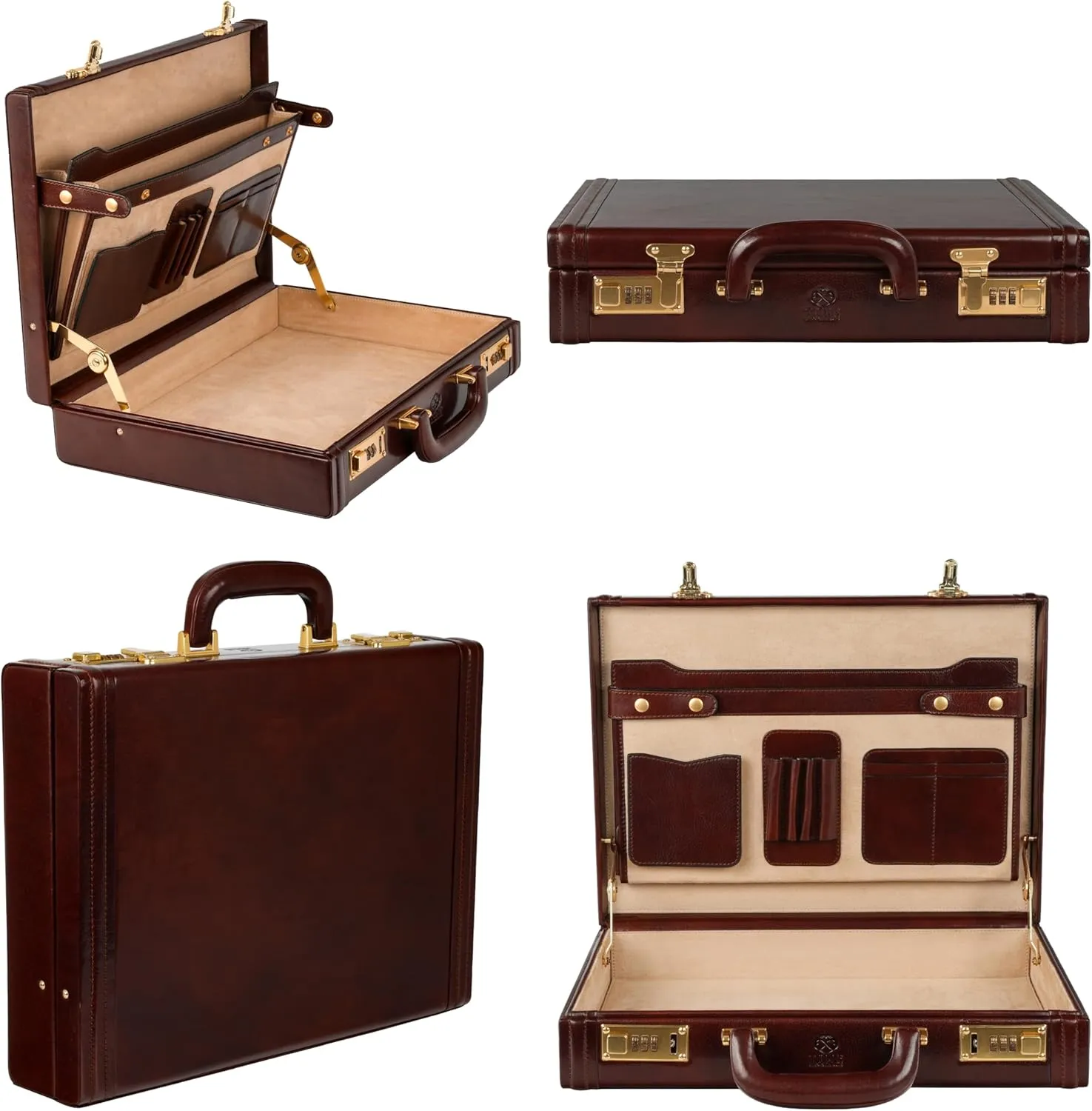 Time Resistance Leather Attache Case  - Full Grain Italian Leather Briefcase