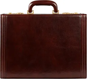 Time Resistance Leather Attache Case  - Full Grain Italian Leather Briefcase
