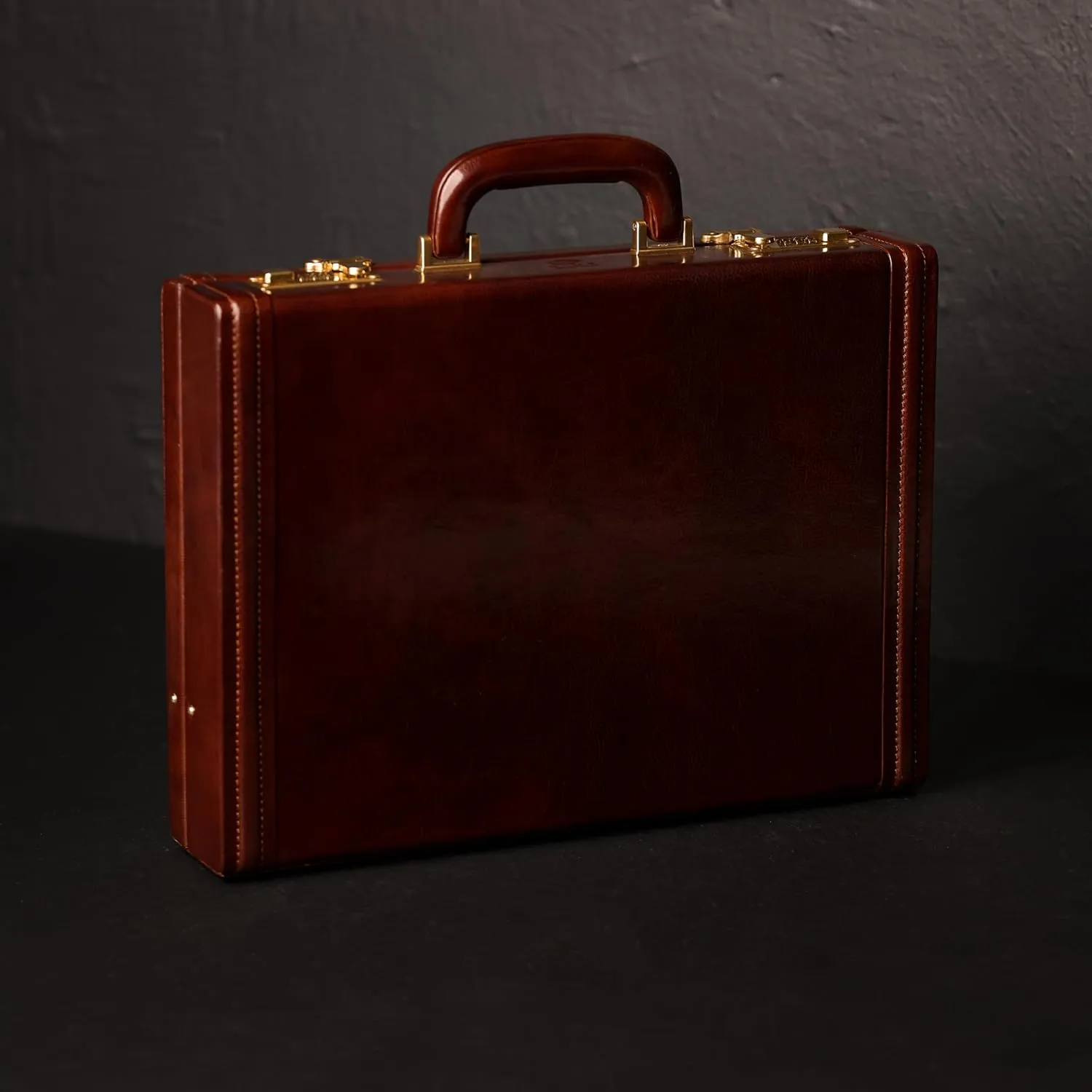 Time Resistance Leather Attache Case  - Full Grain Italian Leather Briefcase