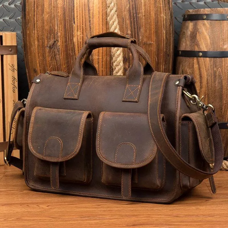 Top Grade Men’s Leather Briefcase with Shoulder Strap Handbag