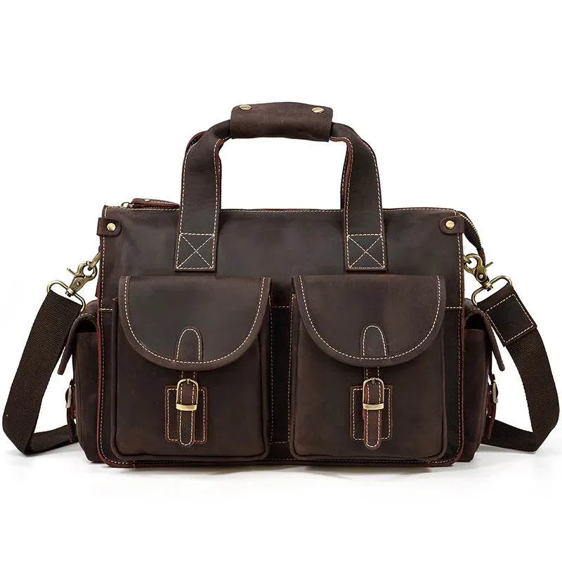 Top Grade Men’s Leather Briefcase with Shoulder Strap Handbag