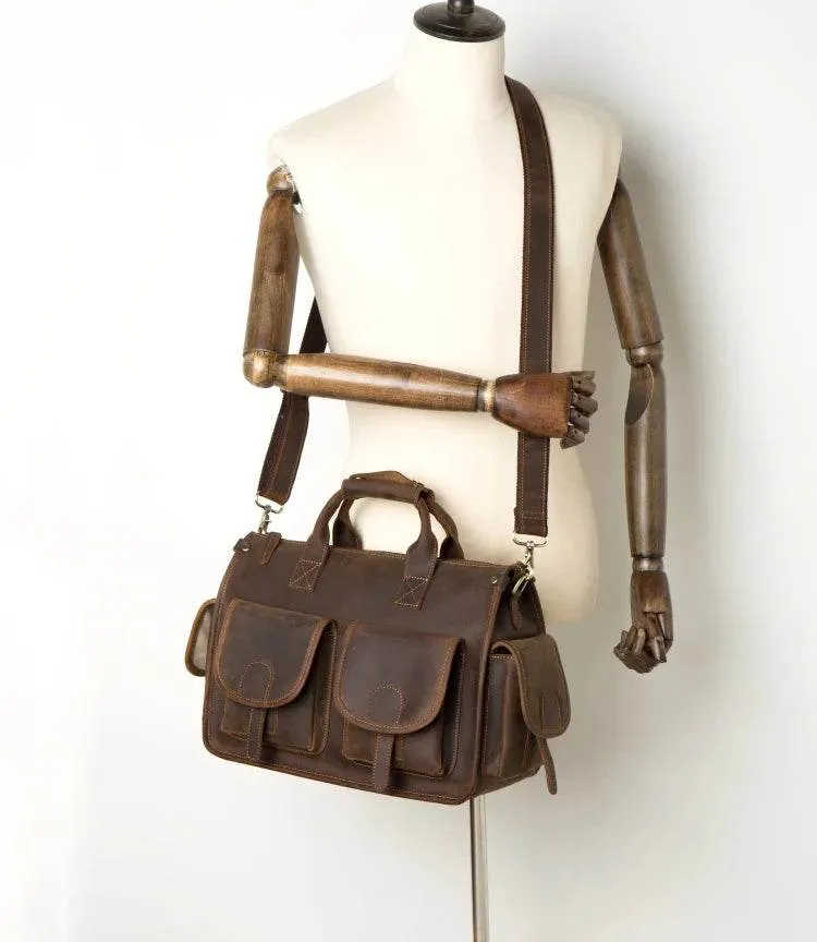 Top Grade Men’s Leather Briefcase with Shoulder Strap Handbag