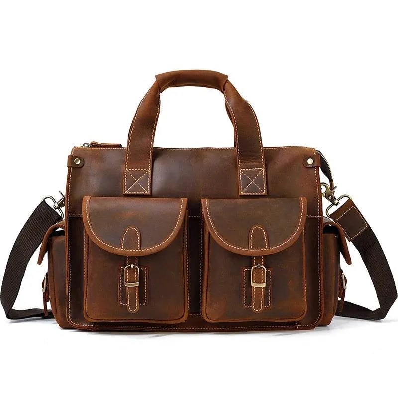 Top Grade Men’s Leather Briefcase with Shoulder Strap Handbag