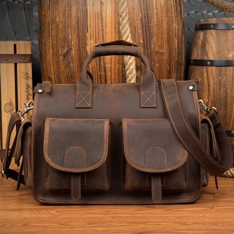 Top Grade Men’s Leather Briefcase with Shoulder Strap Handbag