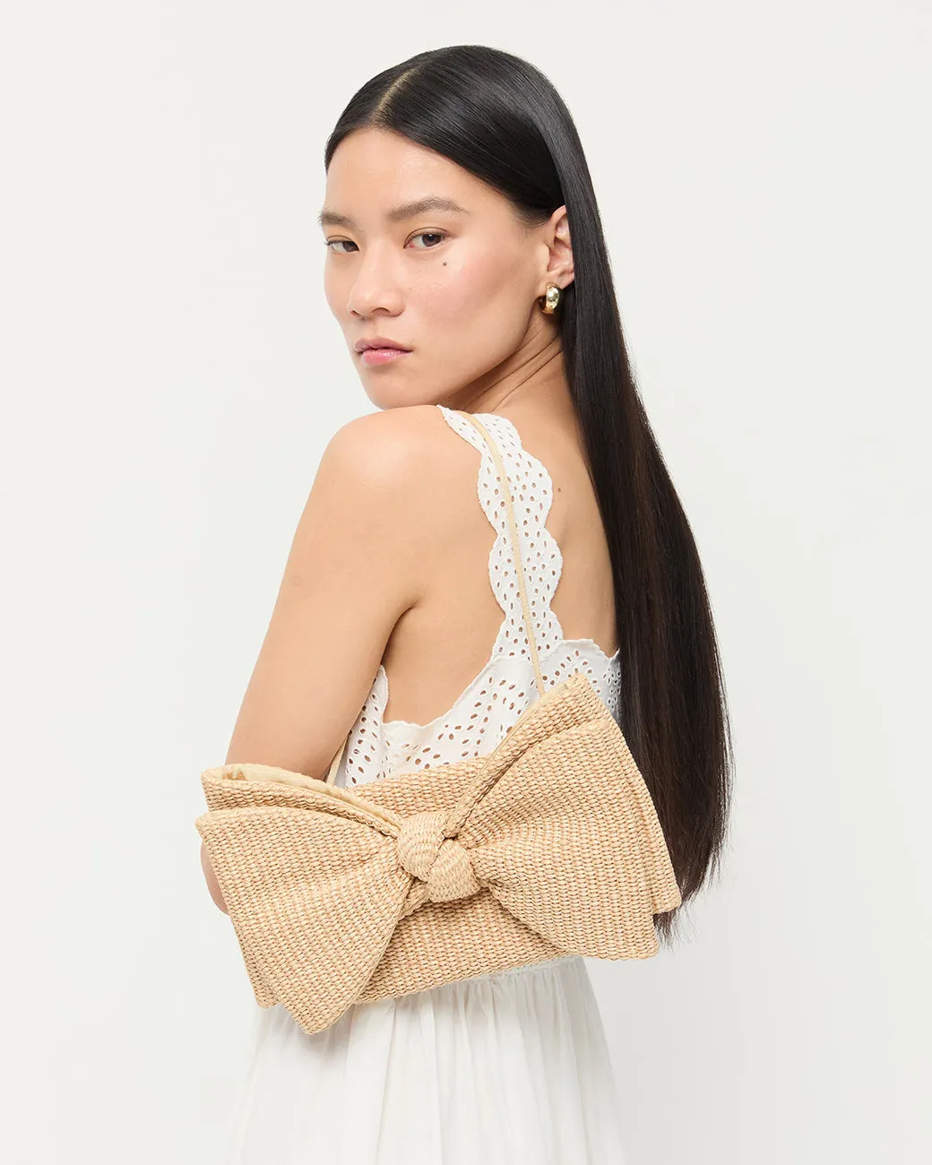VALERIE NATURAL WOVEN BOW CLUTCH