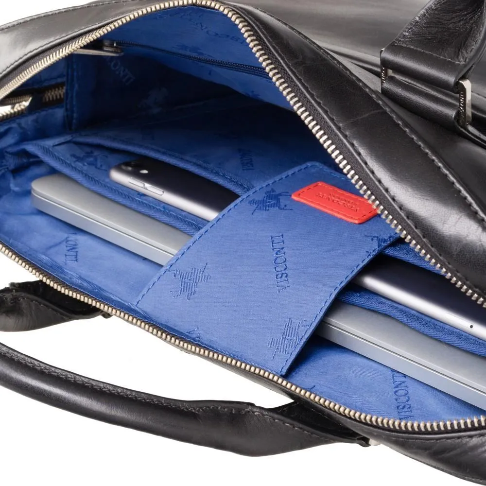 Victor 13" Leather Laptop Briefcase- Black