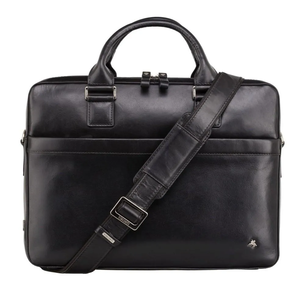 Victor 13" Leather Laptop Briefcase- Black