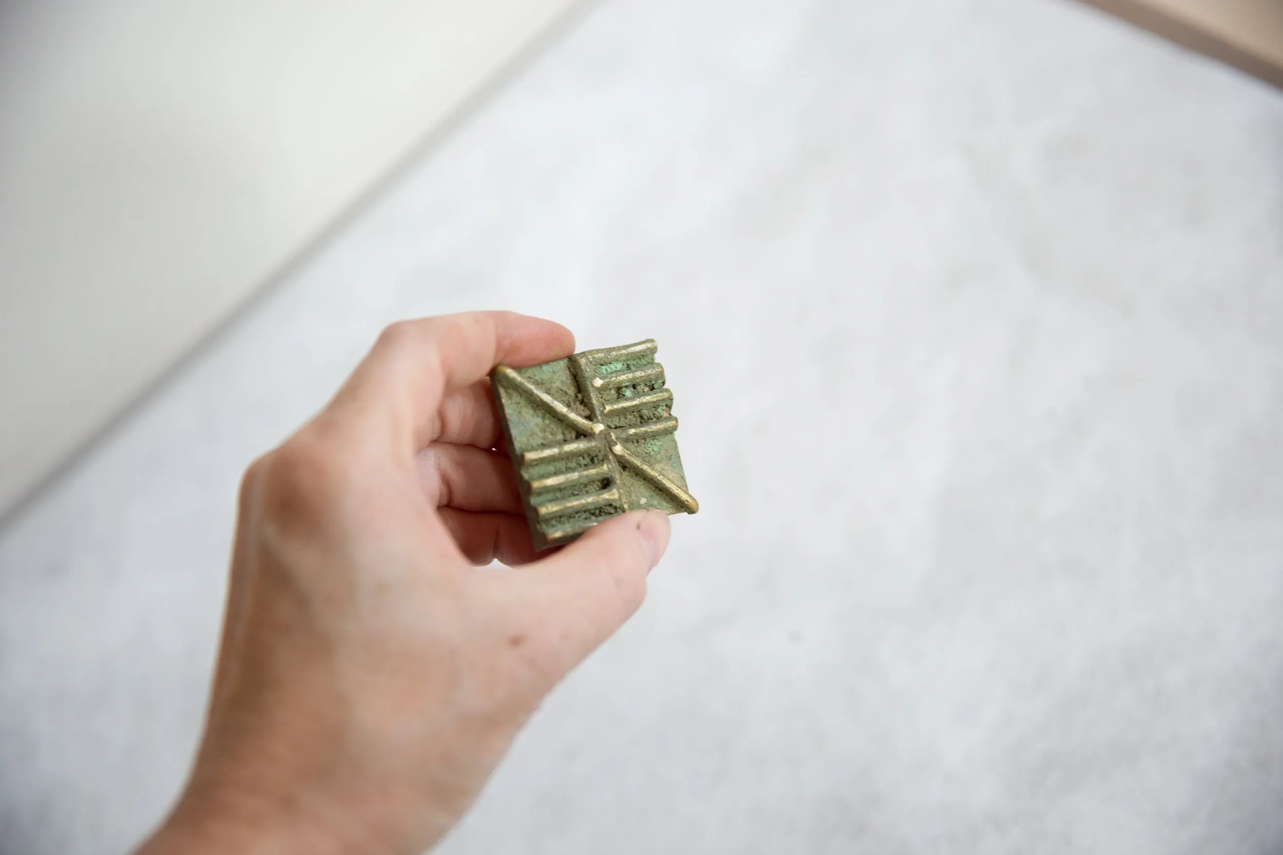 Vintage African Square Oxidized Bronze Coin