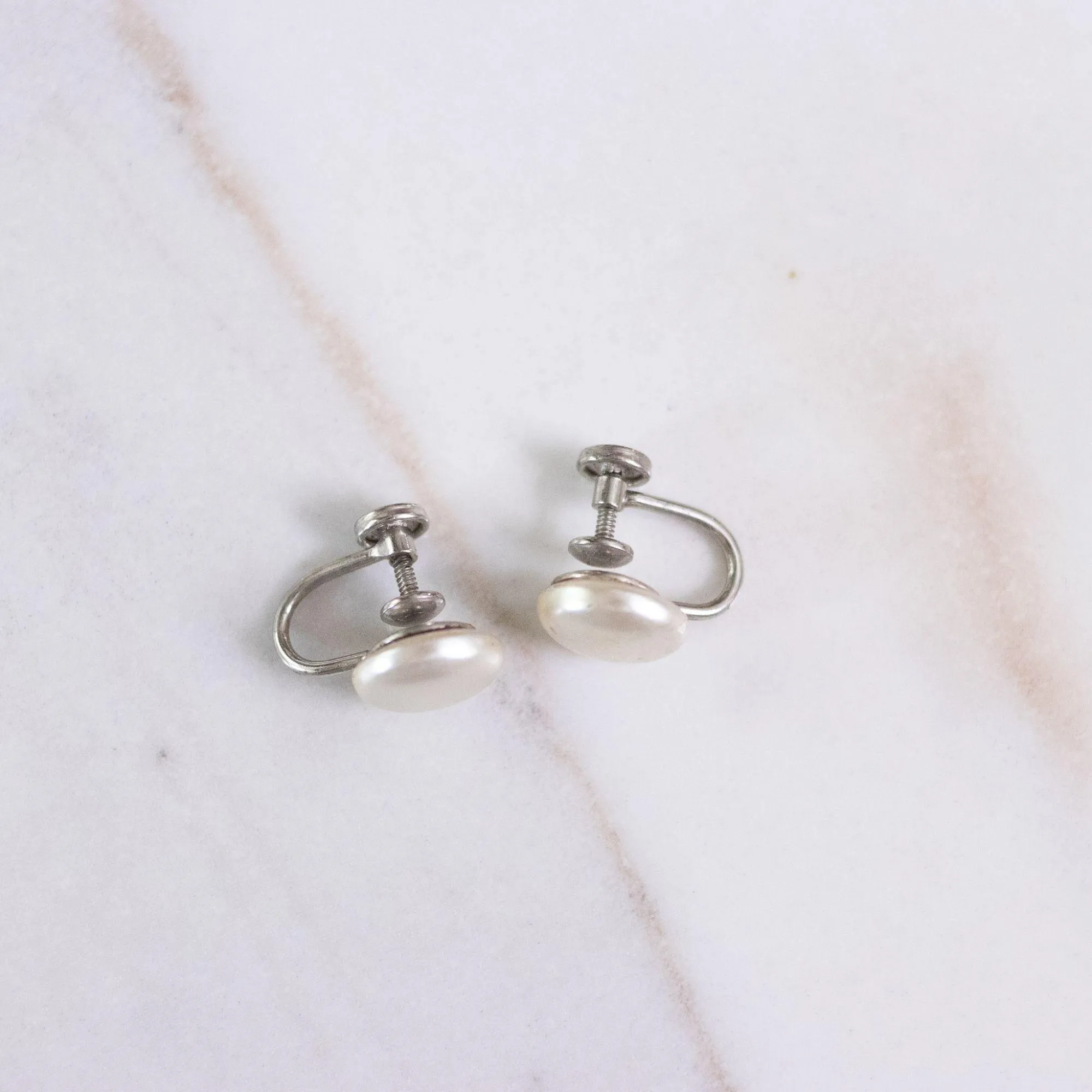 Vintage Button Pearl Earrings