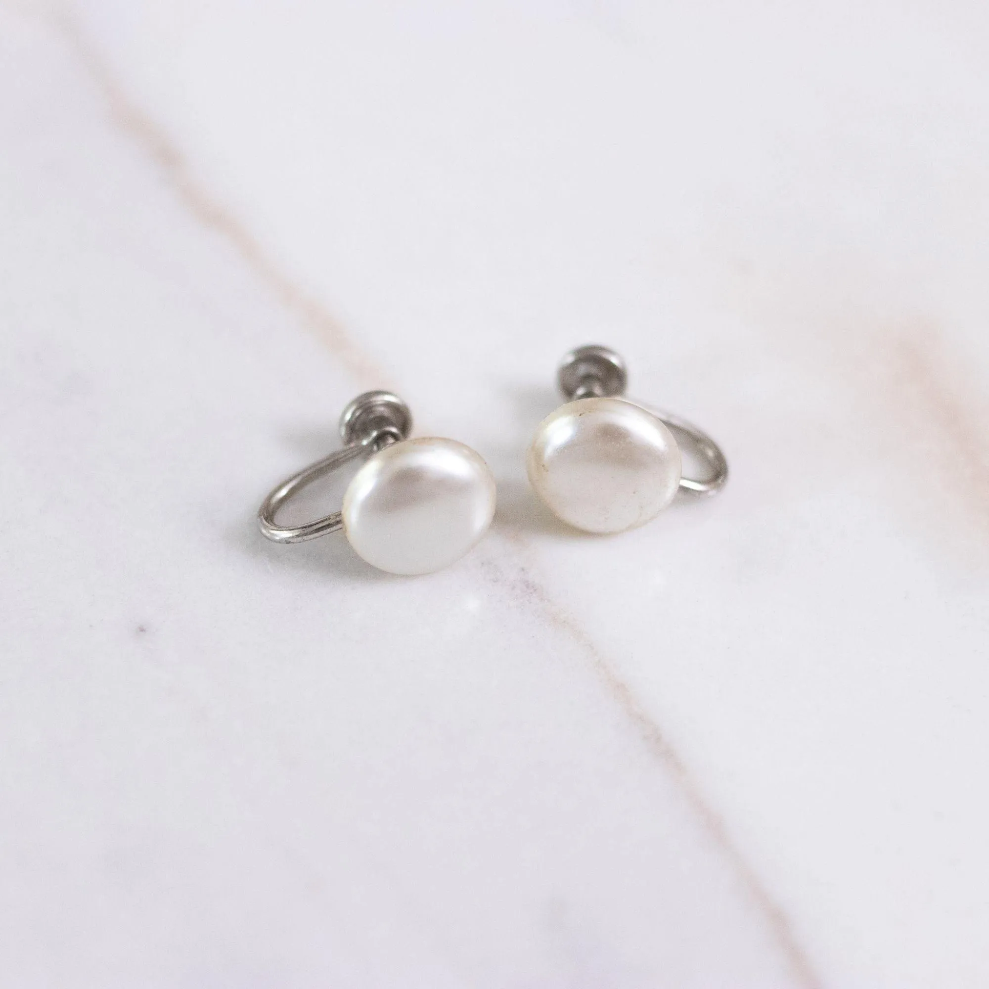 Vintage Button Pearl Earrings