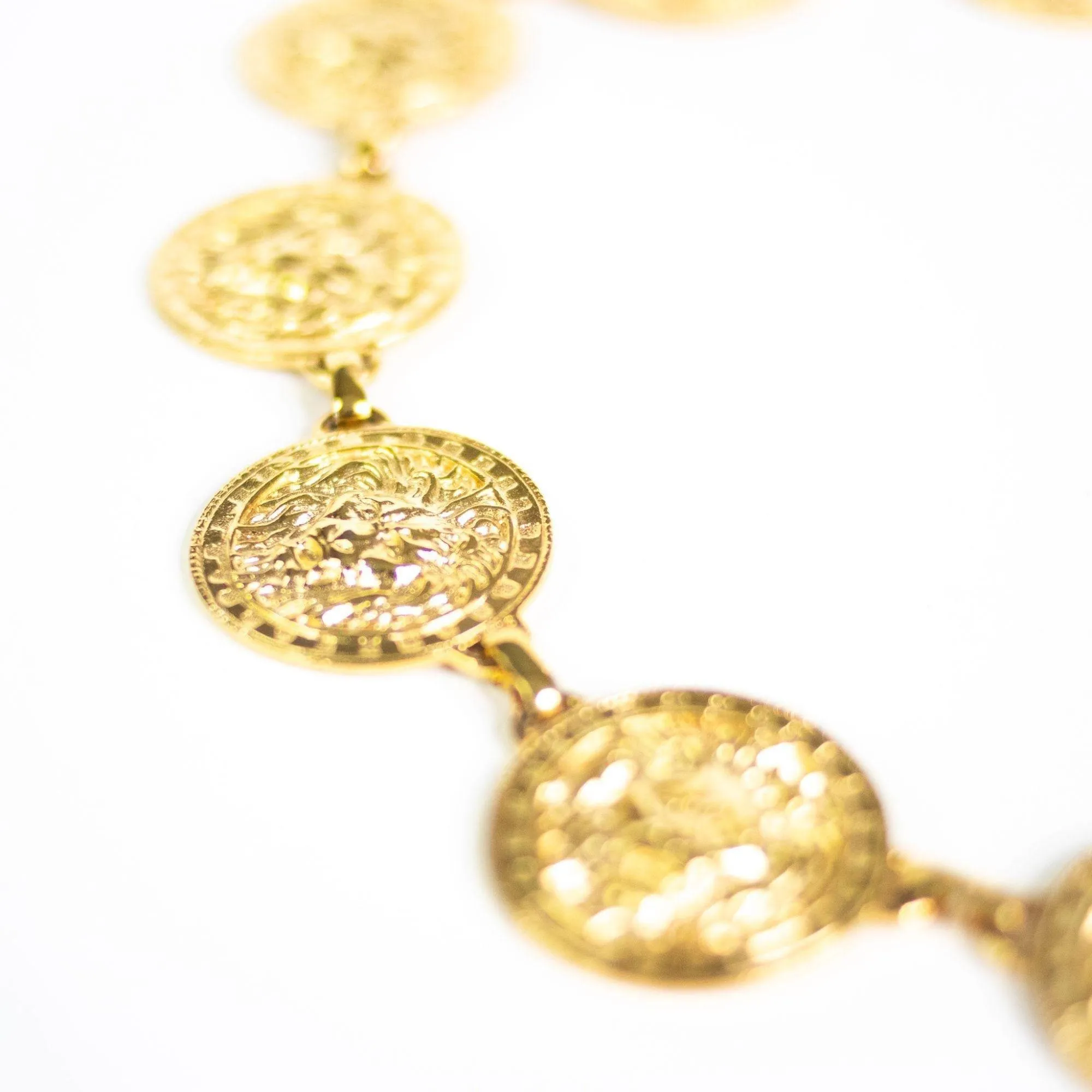 Vintage Gold Lion Coin Medallion Disc Statement Necklace