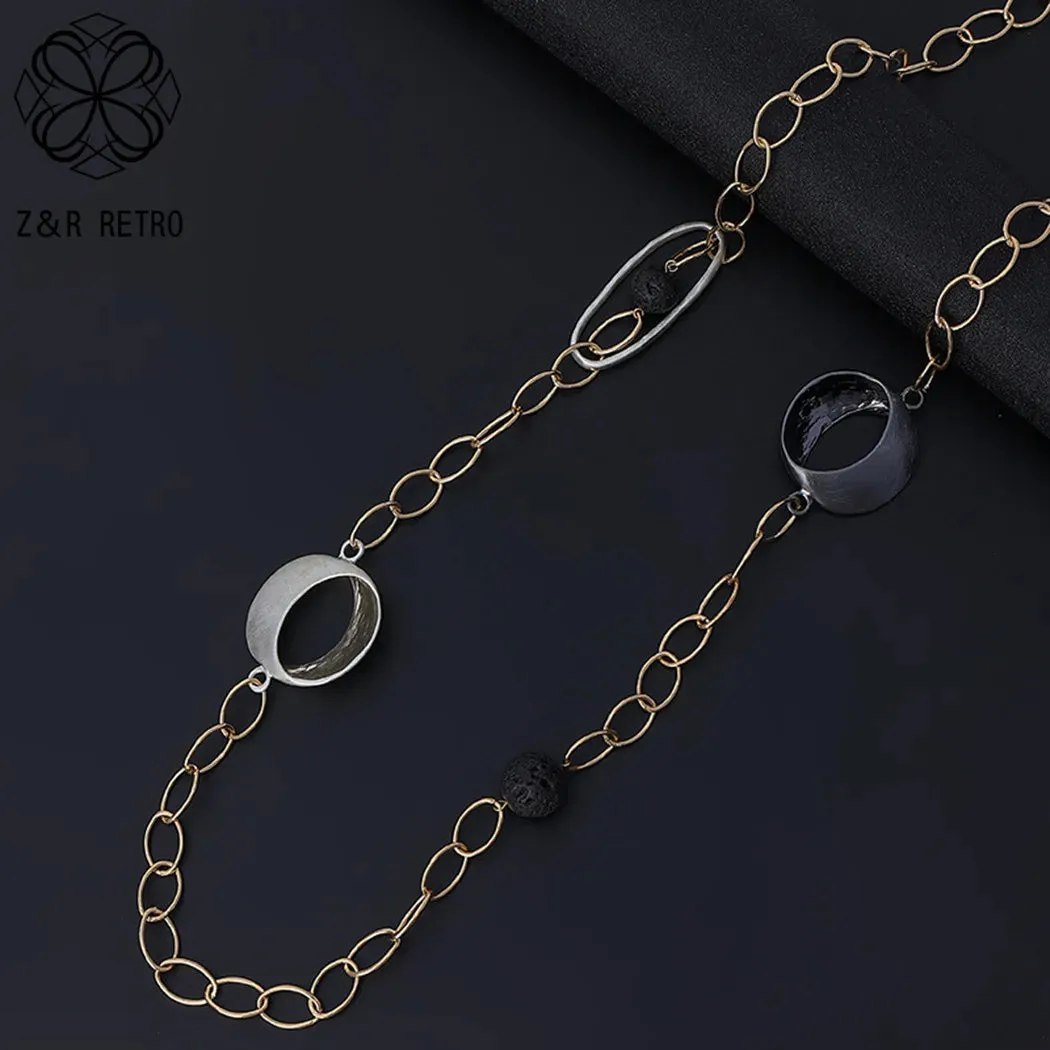 Vintage Long Cross Iron Chains Alloy Collares Necklace for Women