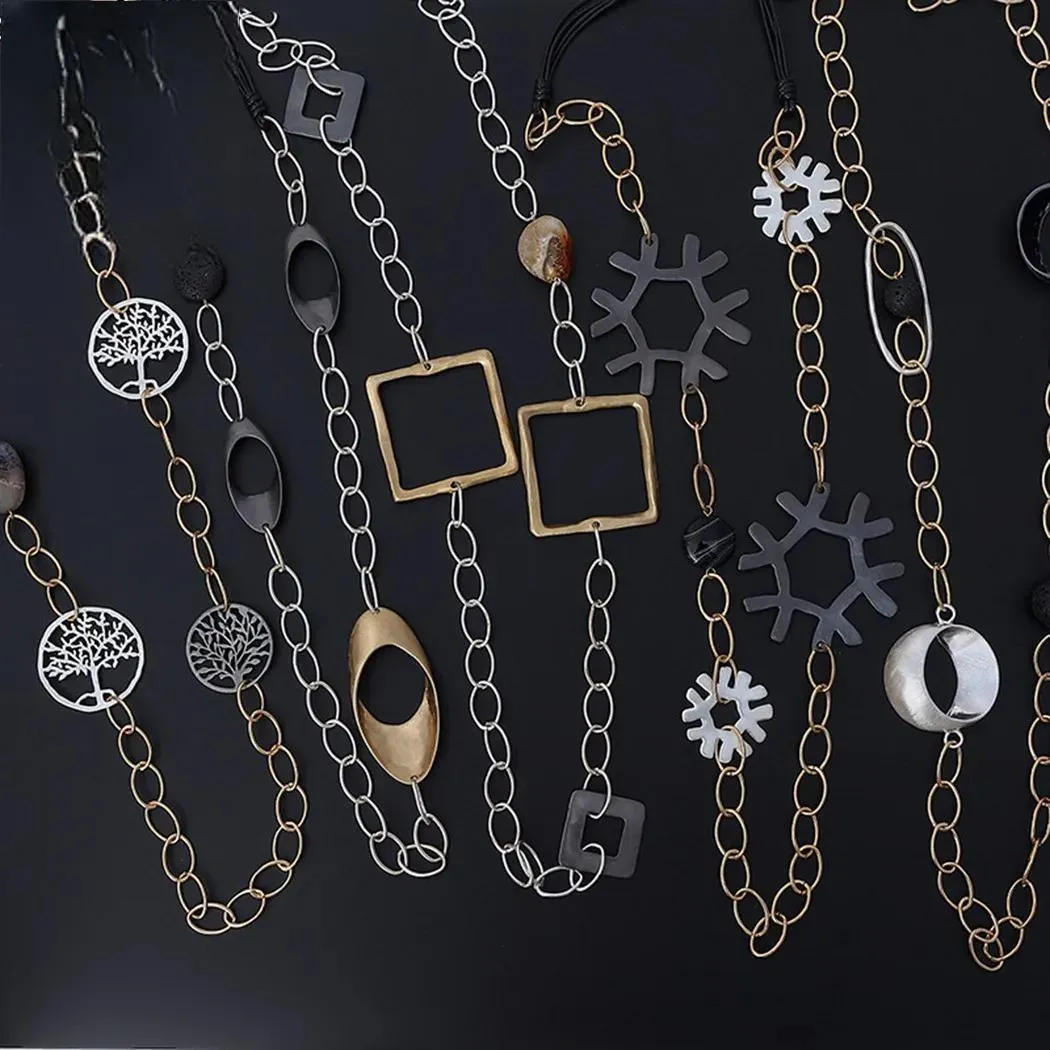 Vintage Long Cross Iron Chains Alloy Collares Necklace for Women