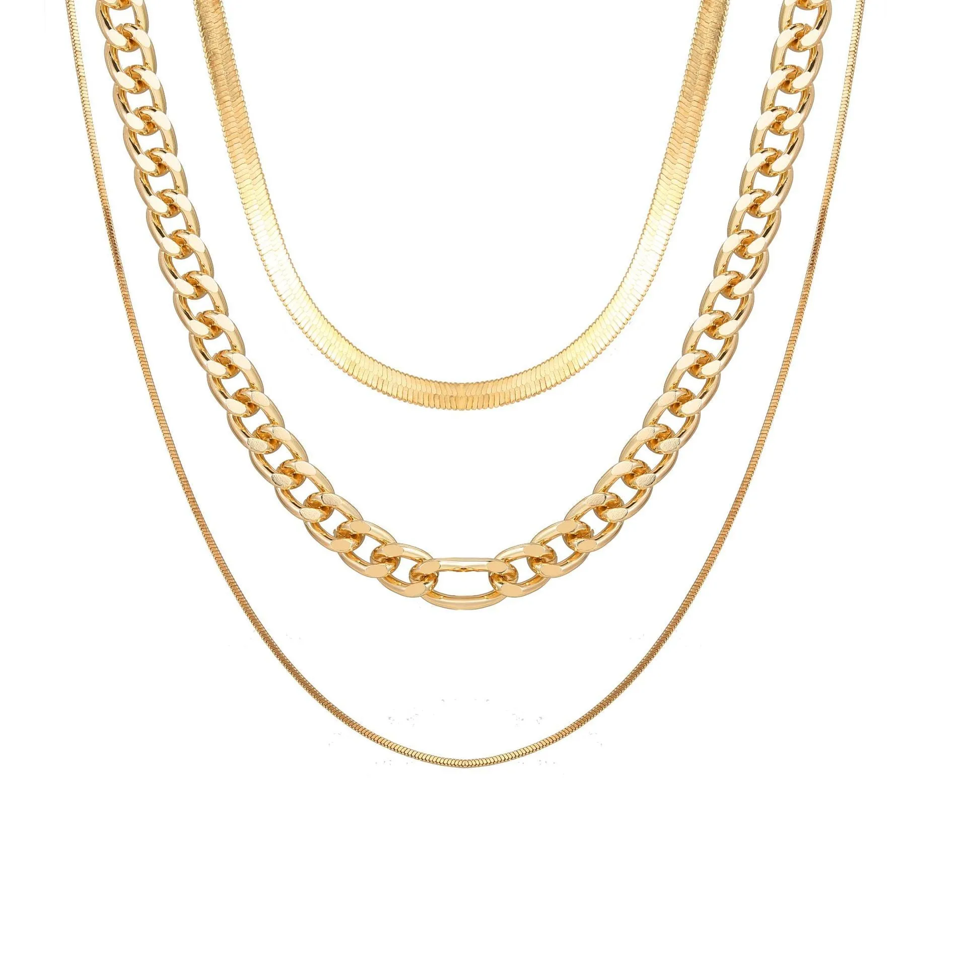 Wholesale gold alloy multilayer thick chain, personalized three-layer clavicle chain JDC-NE-F314