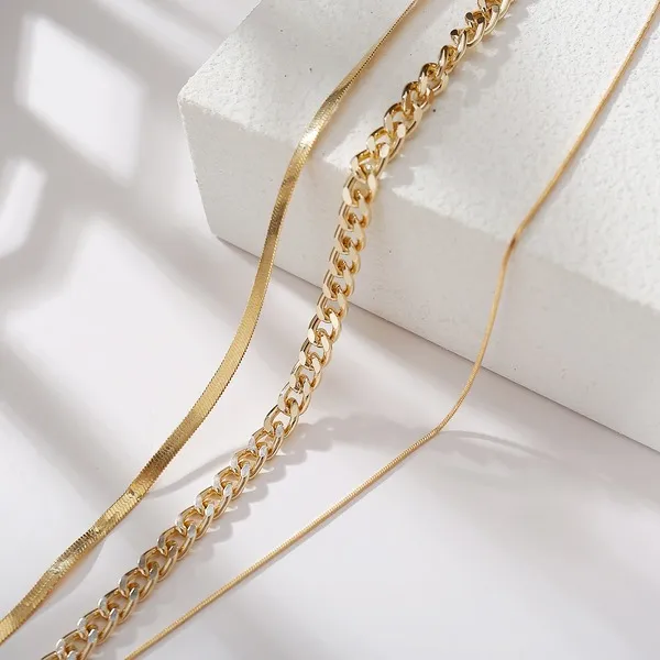 Wholesale gold alloy multilayer thick chain, personalized three-layer clavicle chain JDC-NE-F314