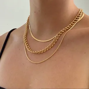 Wholesale gold alloy multilayer thick chain, personalized three-layer clavicle chain JDC-NE-F314