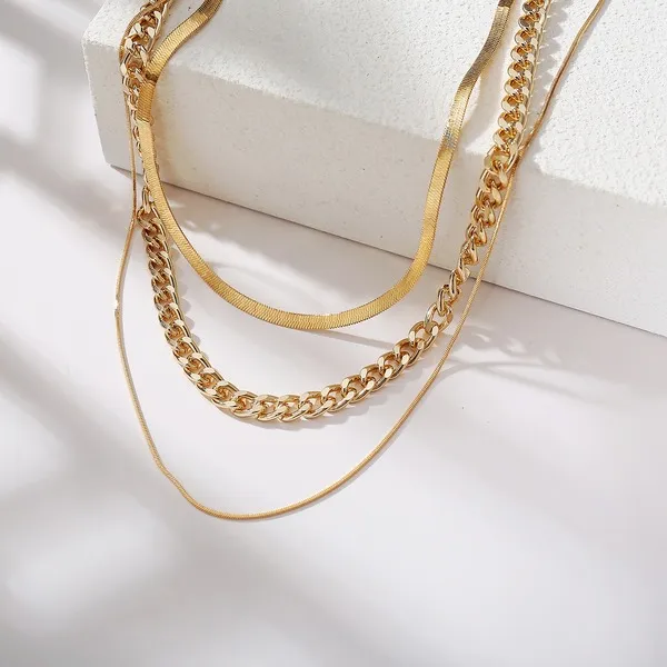 Wholesale gold alloy multilayer thick chain, personalized three-layer clavicle chain JDC-NE-F314